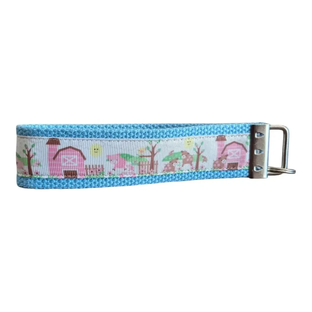 Farm Keychain Wristlet Handmade Boho Fabric Key FOB Gift Present‎ Barn Silo Cows